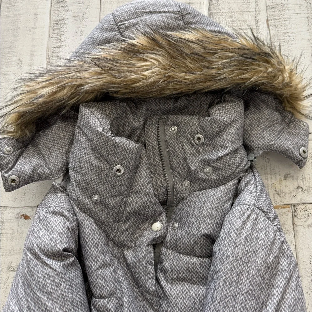 Gray Winter Coat with Faux Fur Hood Long Length - Picture 5 of 14